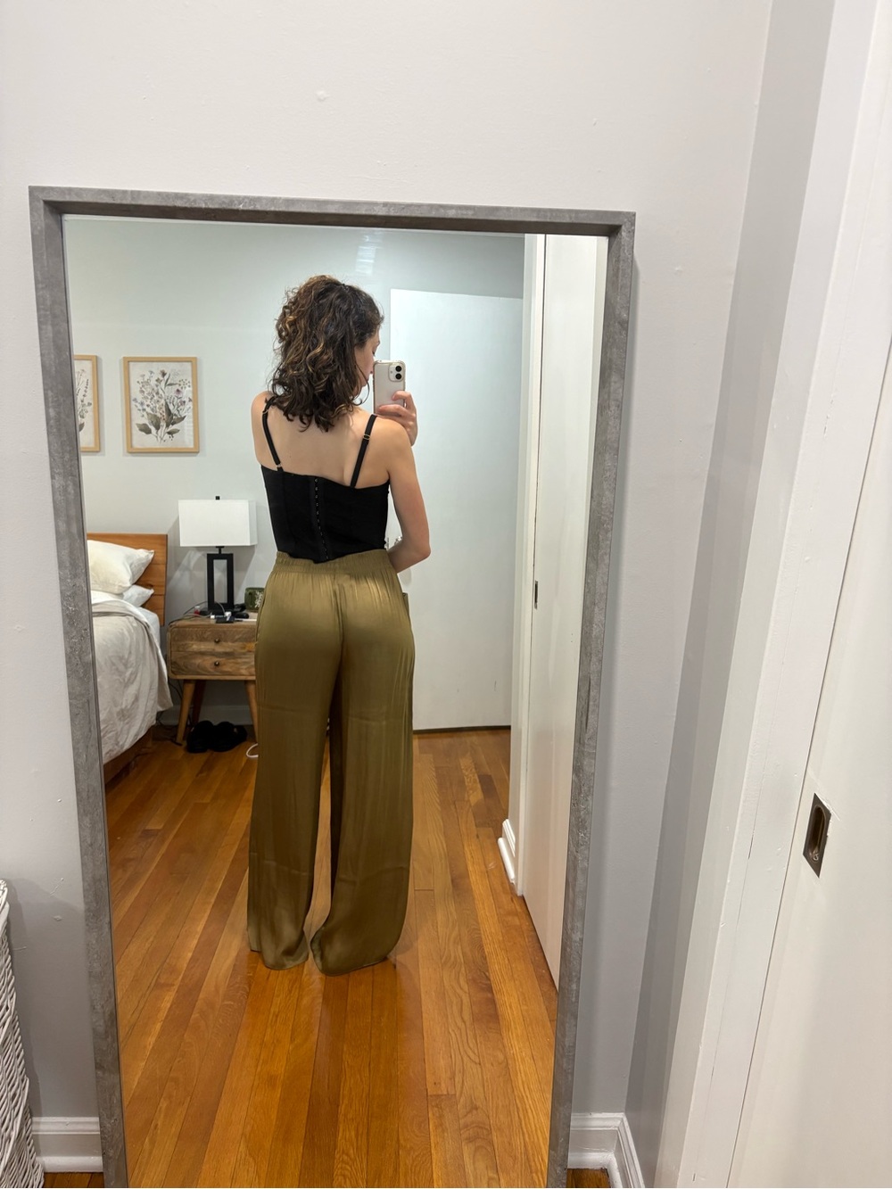 NWT Maeve Wide-Leg Satin Pants in Olive - Picture 4 of 7